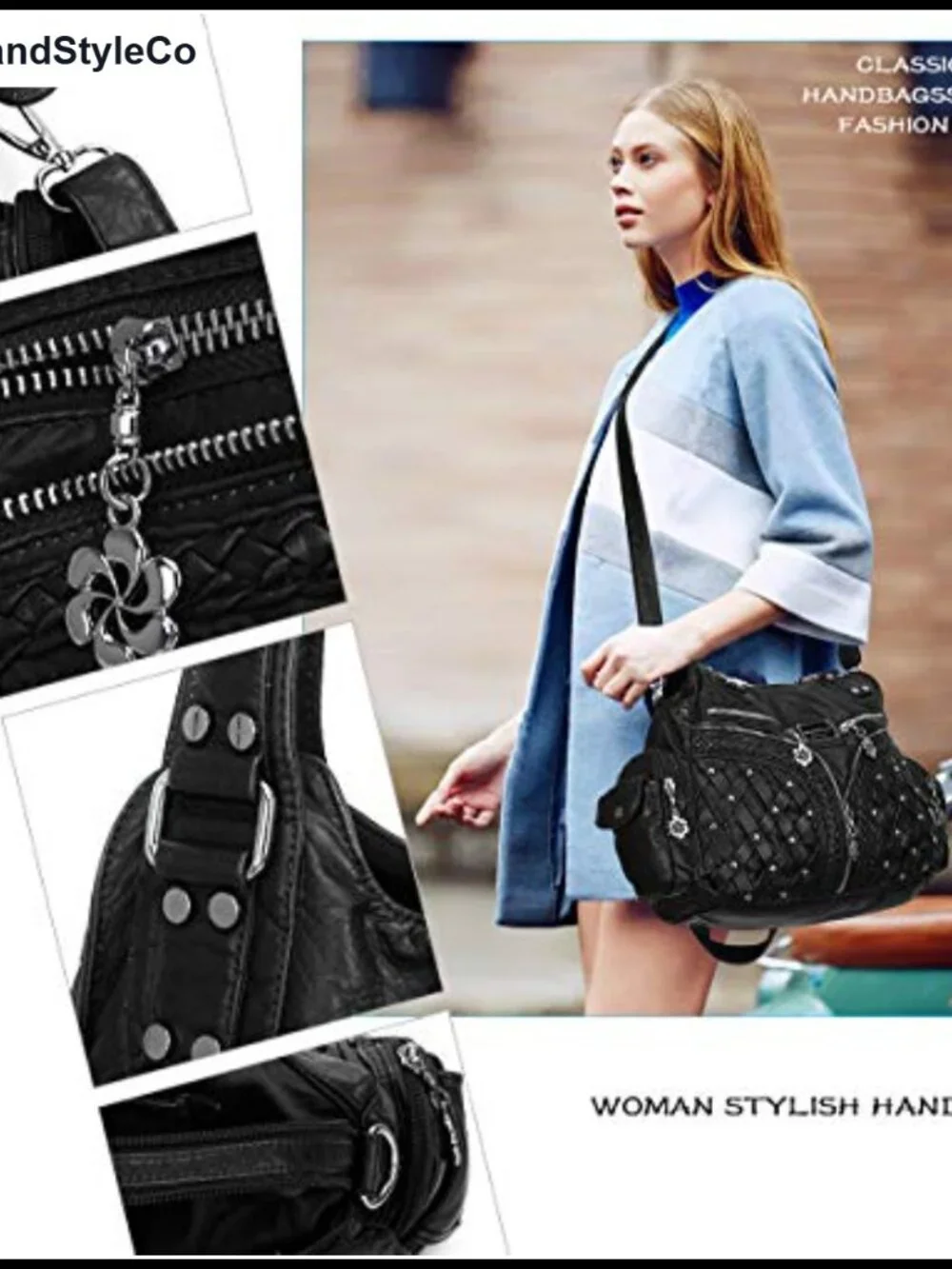 Women's Large PU Leather Hobo Shoulder Bag with Multiple Pockets